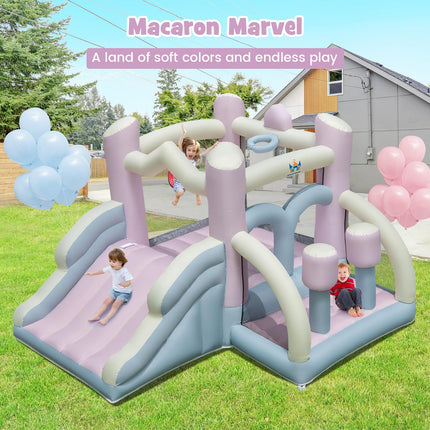Inflatable Bounce House, White Pink Dream Cotton Bouncy House for Kids 5-12 Indoor Outdoor Backyard Fun w/Wide Slide