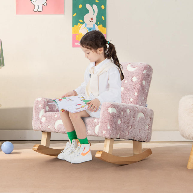 Costzon Kids Rocking Chair, Glow in The Dark, Upholstered Flannel Children's Sofa w/Poplar Wood Rocking Feet