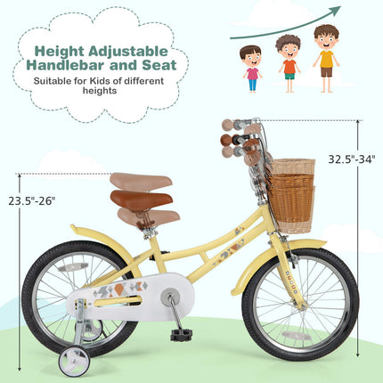 Costzon Kids Bike, 18 Inch Retro Child Bike for 3-8 Years Old w/Adjustable Height