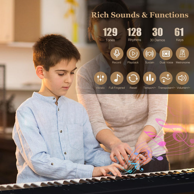 Costzon 61 Key Keyboard Piano, Portable Electric Piano Keyboard for Beginners with Semi-weighted Keys