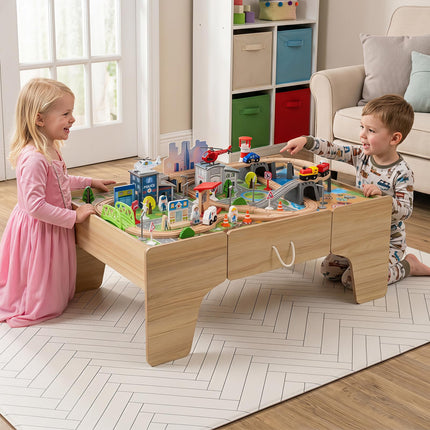 Costzon 110-Piece Wooden Train Table with Drawer for 3+ Years Old Toddlers