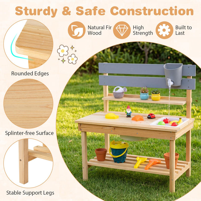 Costzon Outdoor Wooden Play Kitchen w/Extended Tabletop