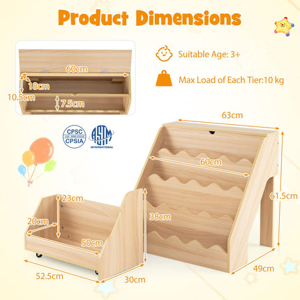 Costzon 2-in-1 Kids Bookshelf 4 Tier Book Shelf Flip-Open Top
