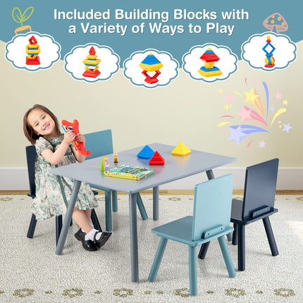 Costzon Kids Table and Chairs, 5 Pieces Desk Set with Toys Bricks