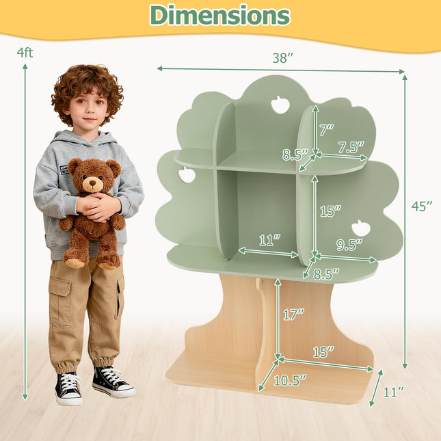 Costzon 45" Kids Green Apple Tree Bookshelf | Montessori Bookshelf Toy Storage Organizer