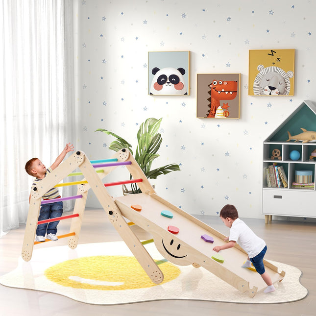 Costzon Climbing Toys for Toddlers, 10 in 1 Foldable Montessori Indoor Wooden Climber Ladder with Reversible Ramp