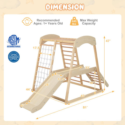 Costzon 6-in-1 Indoor Jungle Gym, Large Size Montessori Climbing Toys for Toddlers with Monkey Bars