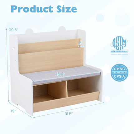 Costzon Kids Reading Nook with Bench Toy Storage Organizer Bookshelf