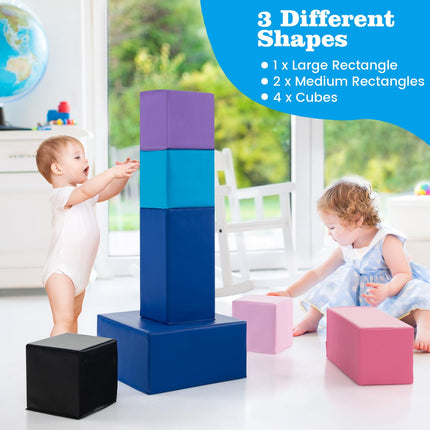 Costzon Foam Blocks, 7 PCS Colorful Building Toys Stacking Block Playset for Kids Safe Active Playing