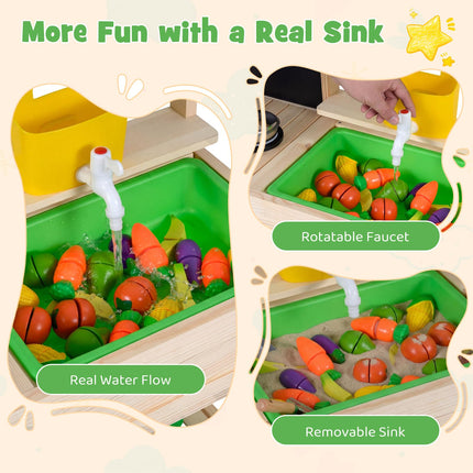Costzon Mud Kitchen Wooden Toddler Pretend Cooking Playset