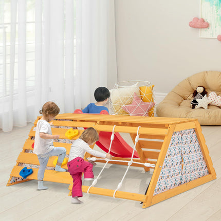 Costzon Climbing Toys for Toddlers, 5-in-1 Wooden Indoor Playground, Climbing Ladder with Slide for Kids