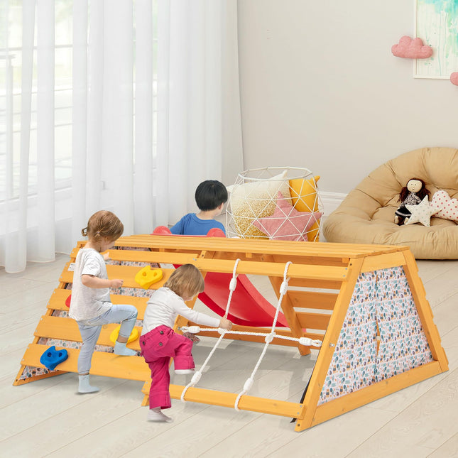 Costzon Climbing Toys for Toddlers, 5-in-1 Wooden Indoor Playground, Climbing Ladder with Slide for Kids