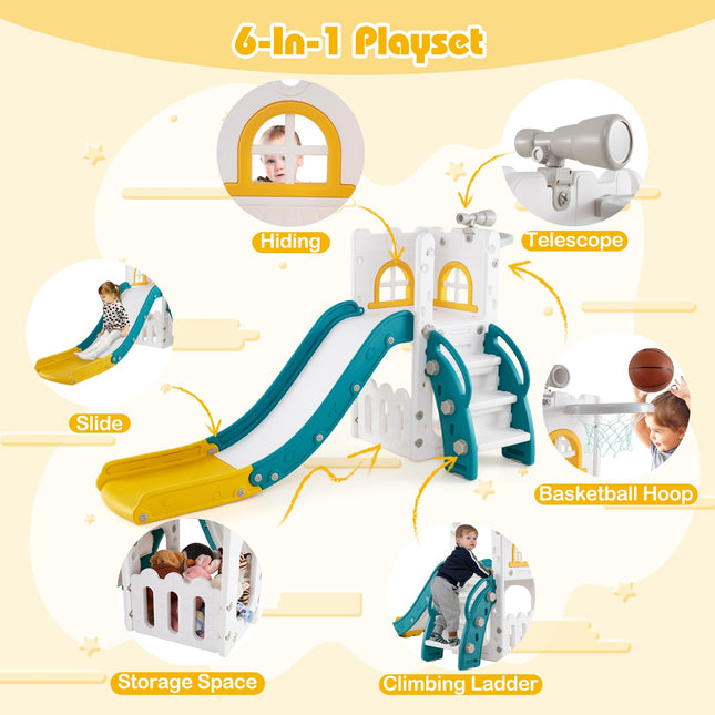 BABY JOY Toddler Slide 6-in-1 Indoor Kids Slide Playset