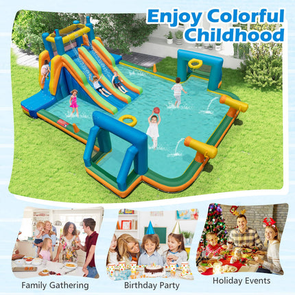 BOUNTECH Inflatable Water Slide, 19x17FT Mega Waterslide Park Dual Long Slides for Racing Fun w/Dual Climbing Wall