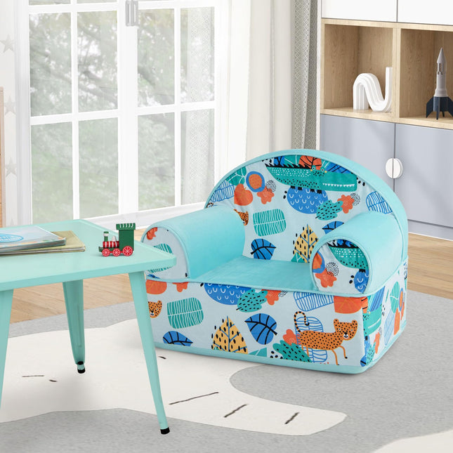 Costzon Kids Sofa, Foam Filled Armchair with Washable Velvet Cover & Soft Sponge Filling, Upholstered Sofa Chair for Preschool(Leaf)