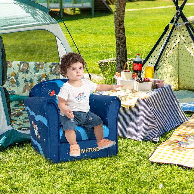 Costzon Kids Sofa, Children Armrest Chair with Pattern, Toddler Furniture with Sturdy Wood Construction for Boys & Girls