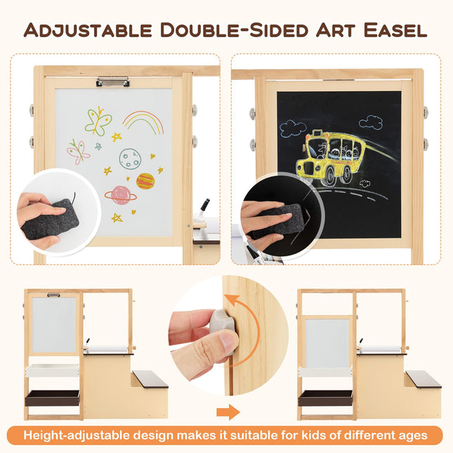 Costzon Easel for Kids, Wooden Art Center with Double-Sided Blackboard & Whiteboard