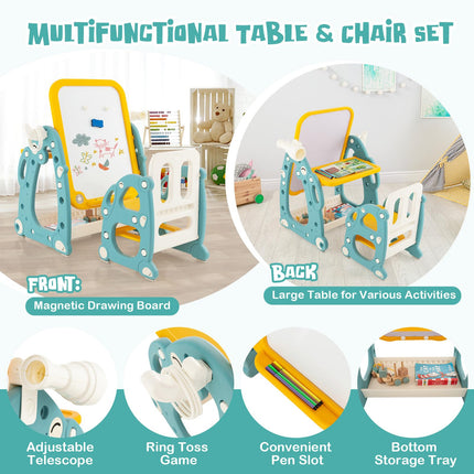 Costzon 4 in 1 Kids Art Easel, Kids Table and Chair Set with Adjustable Whiteboard, Easel for Toddlers