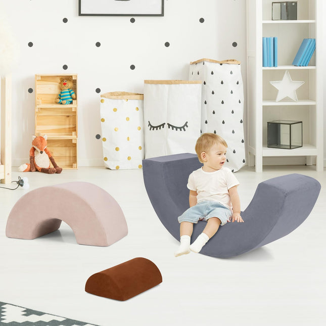 Costzon 3 Pieces Toddlers Climbing Toys, Rainbow Shaped Indoor Foam Play Set, Soft Climbing Blocks for Kids