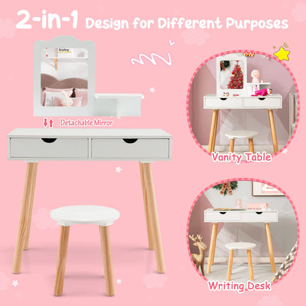 Girls Vanity Set with Mirror and Stool - Giantex