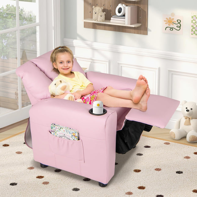 Costzon Kids Recliner Chair with Cup Holder, Toddler Furniture Children Armrest Sofa w/Headrest & Footrest for Girls Boys Baby Bedroom