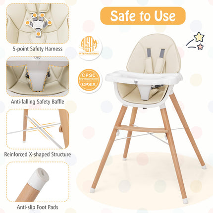 BABY JOY Baby High Chair, Wooden High Chair for Babies & Toddlers with Dishwasher Safe Double Removable Tray