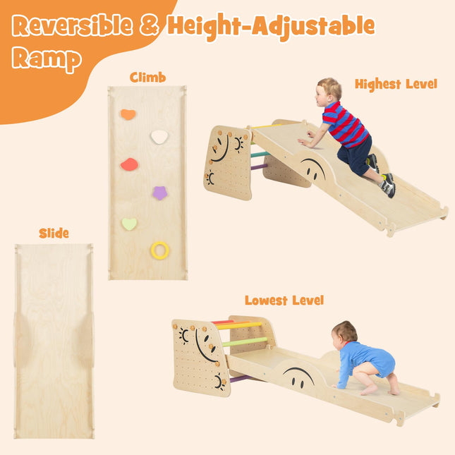 Costzon Climbing Toys for Toddlers, 6 in 1 Montessori Wooden Climber Ladder with Reversible Ramp