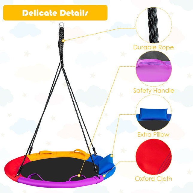 Costzon Saucer Tree Swing for Kids Indoor Outdoor Round Platform Swing w/Pillow & Handle