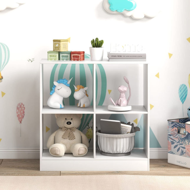 Costzon Toy Organizers and Storage, Wooden White 4-Cube Kids Bookcase for Books Toys Display Organization