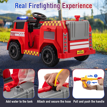 Costzon  12V Battery Powered Fire Car Toy with Water Gun & Tank