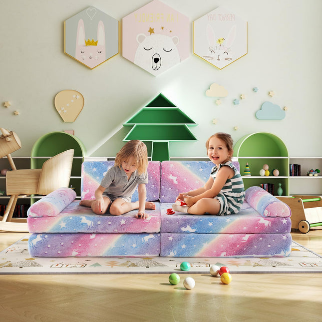 Costzon 8 Pcs Modular Glow in The Dark Toddler Sectional Sofa with Handles