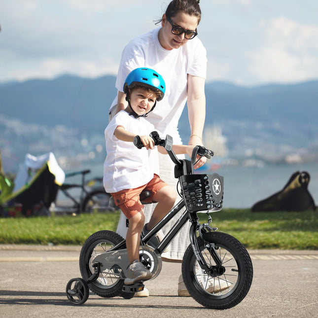BABY JOY Starry Kids Bike, 12 14 16 18 Inch Bicycle with Training Wheels, Storage Basket