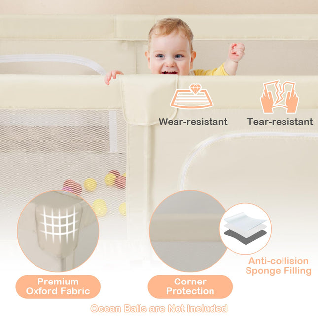 Costzon Large Baby Playpen, 75" x 59" Baby Activity Center w/Zippered Doors