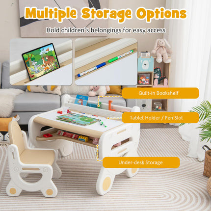 Costzon Kids Table and Chair Set, Plastic Activity Table with Watercolor Pens, Blackboard Eraser & Storage Shelf