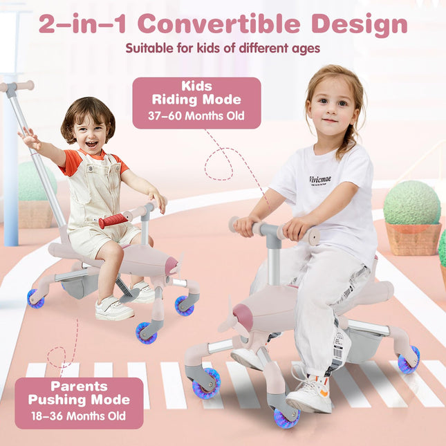 Costzon Push Car for Toddlers, 2 in 1 Stroller Sliding Walking Car with LED Flashing Wheels, Removable & Adjustable Push Handle