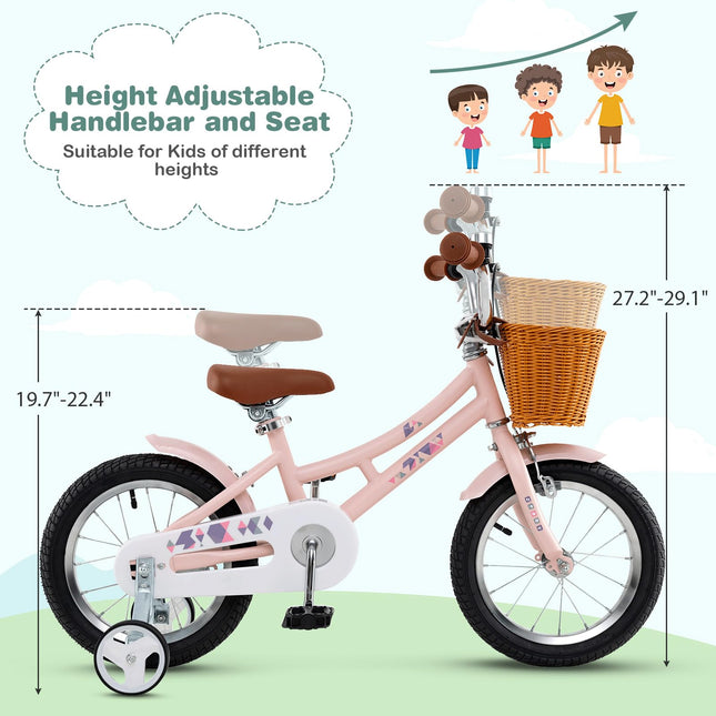 Costzon Kids Bike, 14 Inch Retro Child Bike for 3-5 Years Old with Adjustable Height, Training Wheels