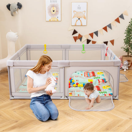 Costzon Large Baby Playpen with Mat for Indoor Outdoor