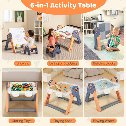 Costzon 6-in-1 Kids Table & Chair Set, Folding Art Easel, Activity Table for Sand & Water