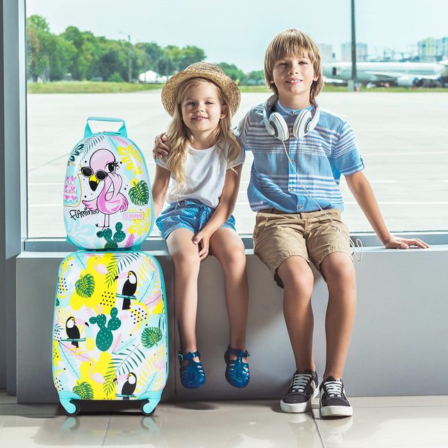 BABY JOY 2 PC Kids Luggage, 16" Toddlers Carry-on Suitcase & 12" Backpack Set