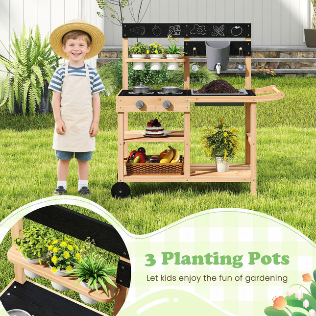 Costzon Mud Kitchen with Wheels for Backyard