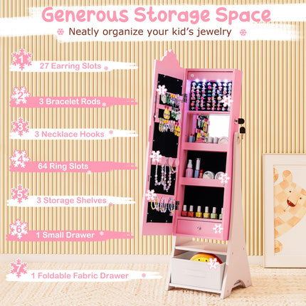 Costzon Children Dress Up Mirror Jewelry Cabinet for Little Girls
