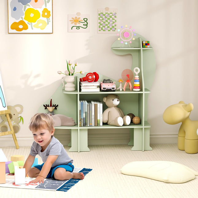 Costzon Dinosaur Kids Bookshelf, 3-Tier Wooden Children's Bookcase