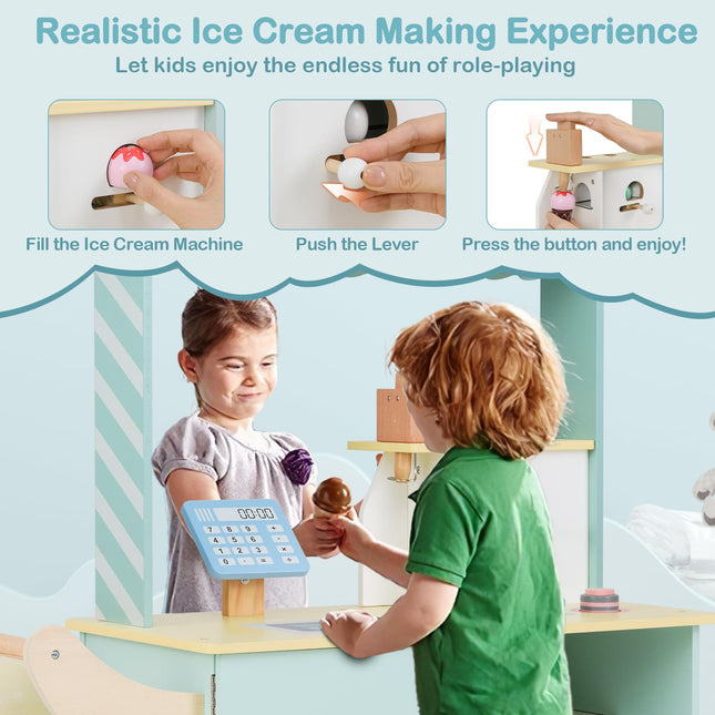 Costzon Ice Cream Cart Playset, Ice Cream Stand Push Cart with Vending Machine