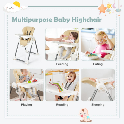 Costzon High Chair for Babies & Toddlers, Foldable High Chair w/ Adjustable Height/Backrest/Footrest