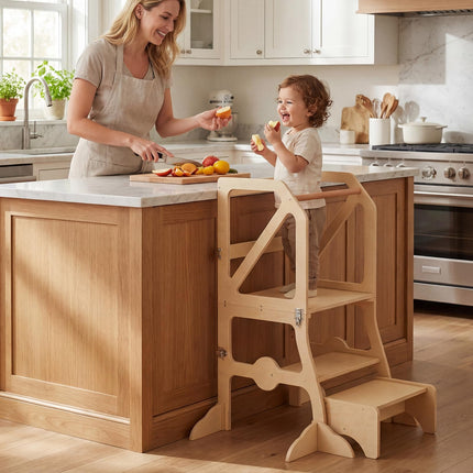 Costzon Multifunctional Kids Kitchen Step Stool with Removable Safety Bar & Fixing Buckles