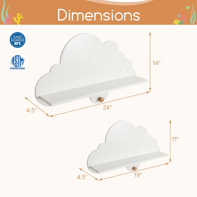 Costzon 2 Pieces Floating Cloud Shelves | Cute Corner Bookshelves for Nursery Playroom