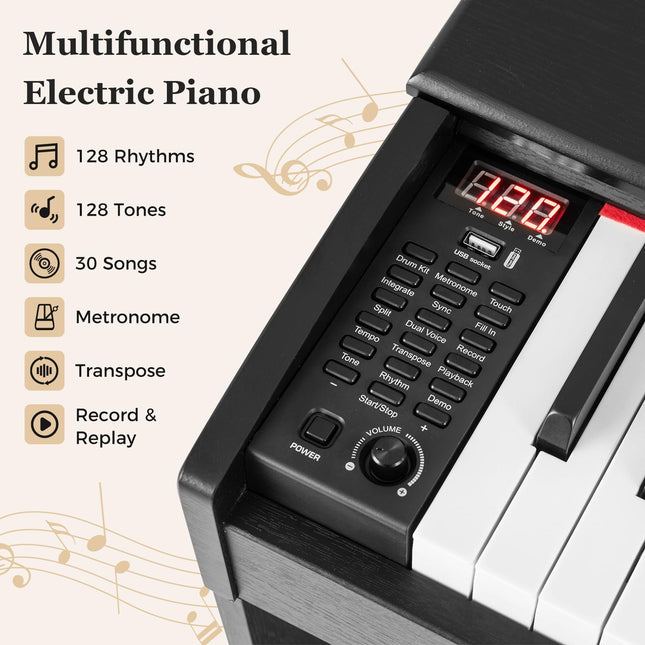 Costzon 88 Key Weighted Keyboard Digital Piano Hammer Action Electric Piano with Furniture Stand, Record and Replay