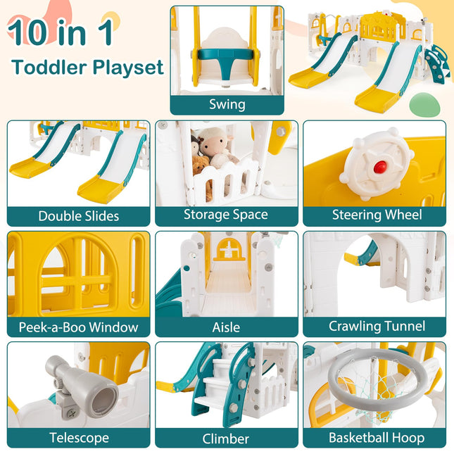 Costzon 10 in 1 Toddler Swing and Slide Set 2 Slides