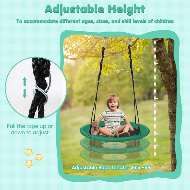 Costzon 40" Saucer Tree Swing for Kids, Flying Saucer Swing with 2 Carabiners, Adjustable Ropes, Waterproof 900D Oxford Cloth, Round Swing