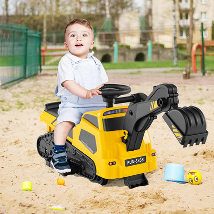 Costzon 3-in-1 Ride on Tractor, Electric Excavator Bulldozer Toy Road Roller w/Adjustable Arms